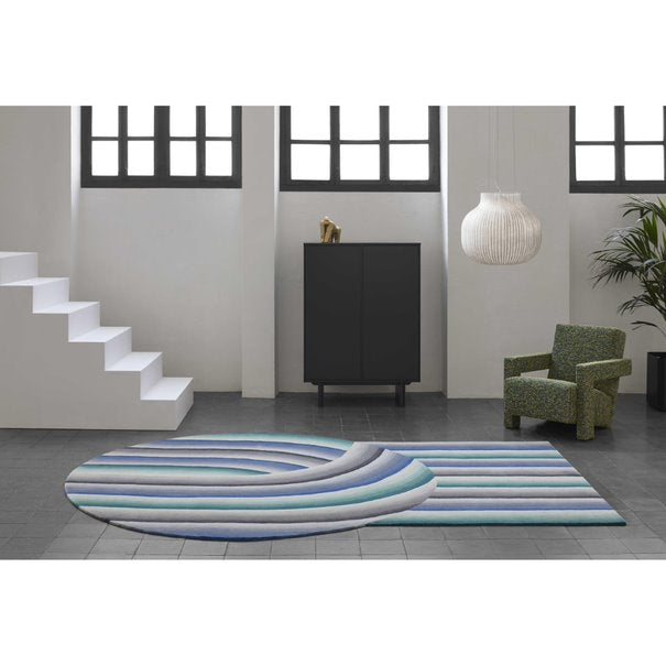 GAN Round Mirage Rug by Patricia Urquiola, Blue 210x300